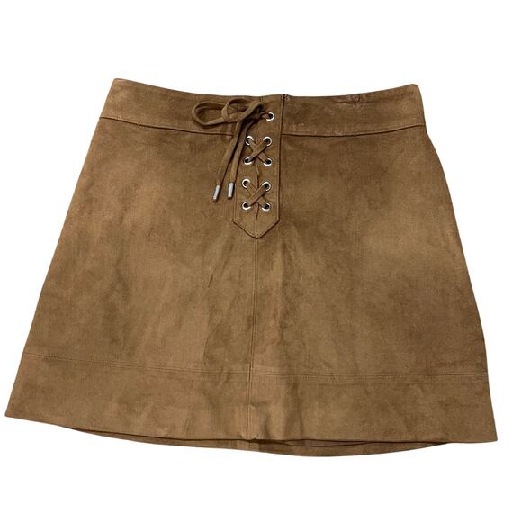 Abercrombie & Fitch Brown Suede Front Tie Mini Skirt Size 4 - Picture 1 of 4